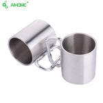 Stainless steel mug with a handy clip for outdoor camping, wanderlust outdoor adventure, festival fashion, glamping gear, sustainable, eco-friendly cup mug, silver mug, gift or cool stuff to travel with travel accessories, hiking mug